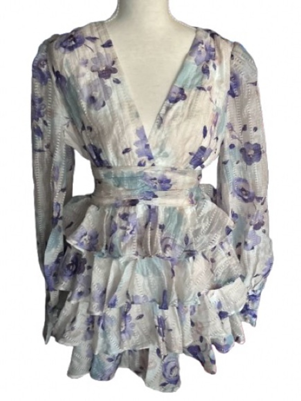NWT Line & Dot Mini Ruffled Dress Floral Tiered Sheer Designer Small New